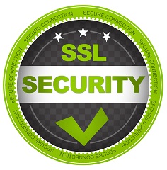 Green SSL Security Button on white background.