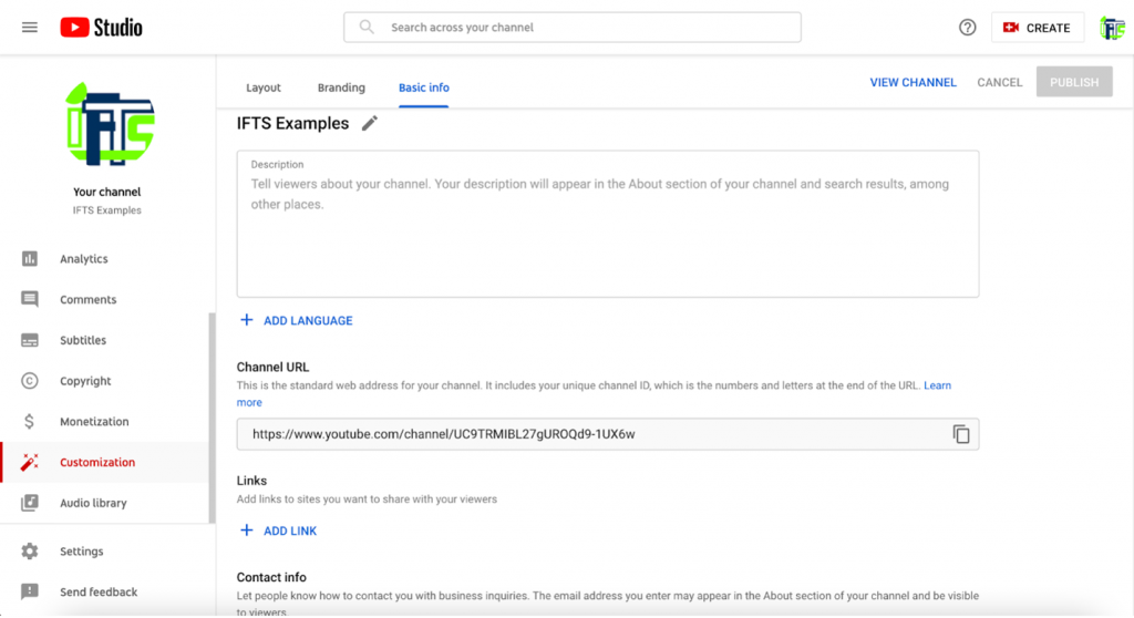 customizing basic info on YouTube Channel