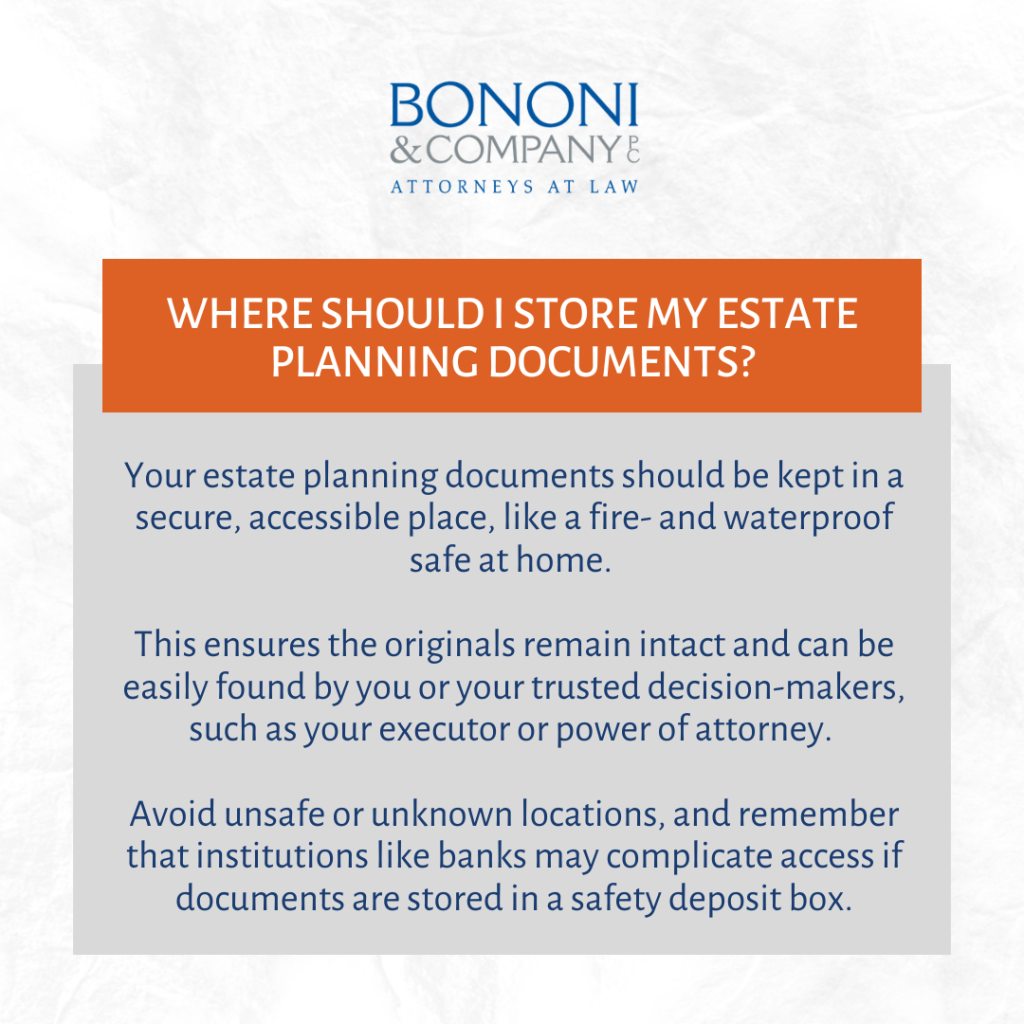 example of a social media post from a law firm answering the question "where should i store my estate planning documents?"